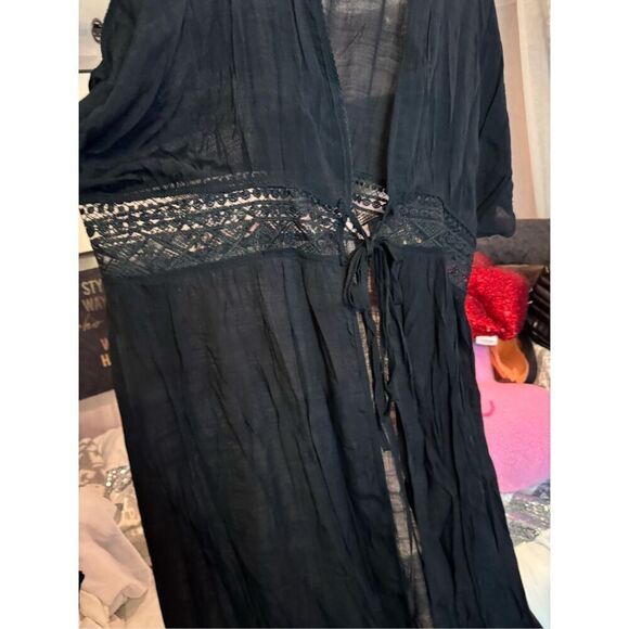 Black sheer lace tulam kimono coverup duster dress robe nwt 2xl fits plus - Picture 5 of 6